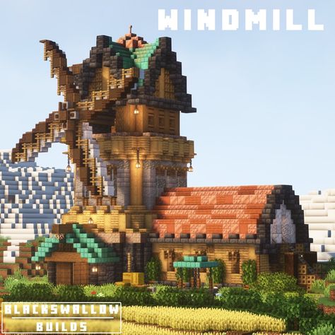 Minecraft Farm Windmill, Minecraft Steampunk Windmill, Fantasy Windmill Minecraft, Windmills Minecraft, Windmill Minecraft Ideas, Minecraft Grain Silo, Minecraft Steampunk House Ideas, Minecraft Medieval Windmill, Mc Windmill