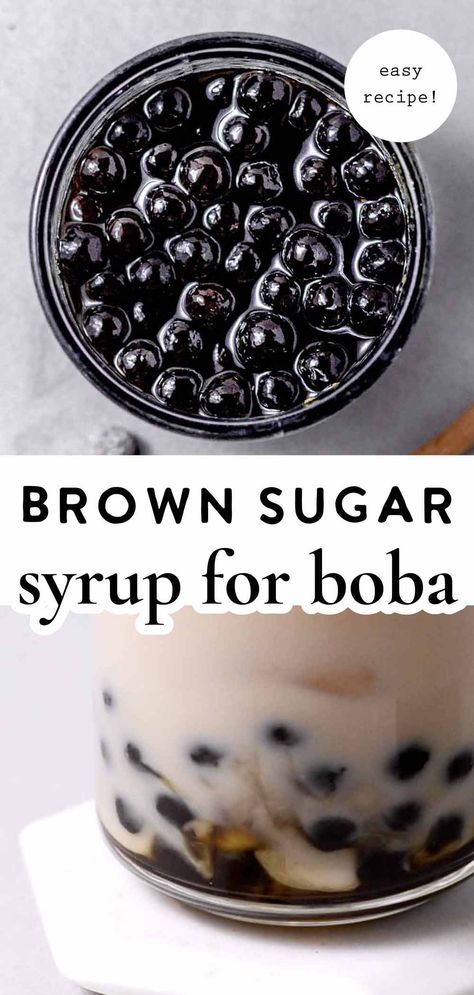 Boba Brown Sugar Syrup Recipe, Brown Sugar Tapioca Pearls Recipe, Boba Syrup Recipe, Brown Sugar Boba Recipe, Easy Boba Recipe, Brown Sugar Milk Tea Recipe, Tapioca Pearls Recipe, Tiger Milk Tea, Tea Syrup Recipe