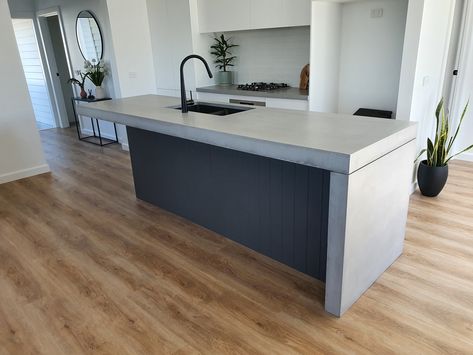 Concrete Benchtop, Concrete Benchtop Kitchen, Polished Concrete Kitchen, Concrete Kitchen Island, Concrete Vanity, Hamptons Kitchen, Kitchen Benchtops, Concrete Bench, Concrete Basin