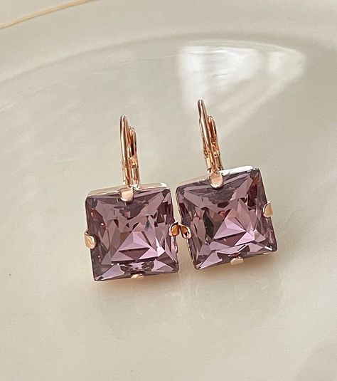 12mm Mauve Square drop crystal earrings, 12mm, simple, bridal earrings, wedding earrings, bridesmaid gift, wedding jewelry, geo, purple Simple Bridal Earrings, Earrings Bridesmaid, Wedding Jewelry Earrings, Earrings Wedding, Gift Wedding, Bridesmaid Gift, Wedding Earrings, Bridal Earrings, Crystal Earrings