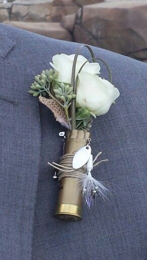 Fall Fishing Wedding, Mens Boutonniere, Bullet Crafts, Hunting Wedding, Fishing Wedding, Camo Wedding, Mom Wedding, Cute Wedding Ideas, Western Wedding