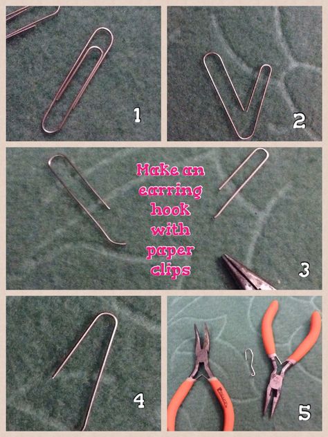 Make an earring hook out of paper clips...DIY made by EESHAH ARSHAD KHAN. Paper Clip Earrings Diy, How To Make Clip On Earrings, Diy Clip On Earrings, Make An Earring, Paper Clips Diy, Diy Earrings Tutorial, Paper Beads Tutorial, Paperclip Crafts, Stationary Ideas