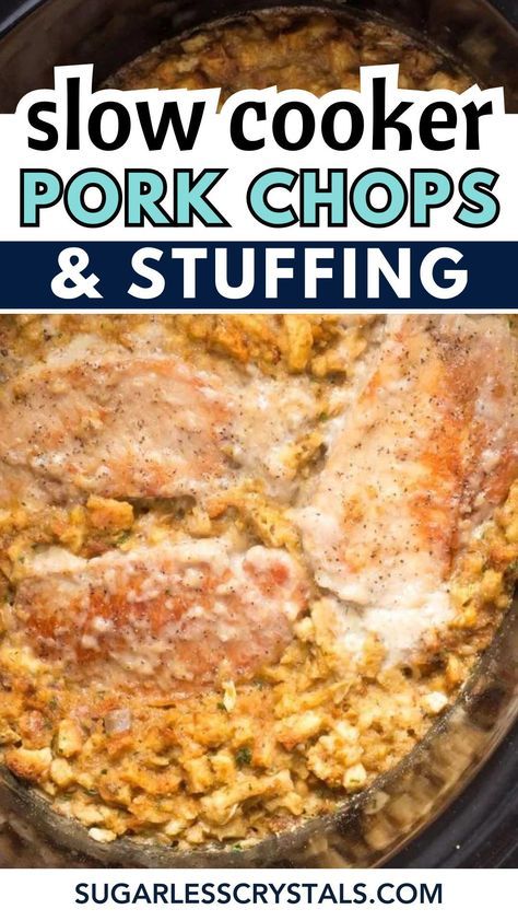 Dive into a flavorful dinner with this easy Crockpot Pork Chops And Stuffing recipe! Perfect for busy weeknights, this one pot meal combines tender pork chops with savory stuffing in a delicious slow cooker dish. With minimal prep and maximum flavor, this recipe is a lifesaver for busy families. Try it tonight for a comforting and satisfying dinner! Pork Chops And Dressing In The Crock Pot, Pork Chops Stuffing Crock Pot, Pork Chops With Stuffing In Crock Pot, Crock Pot Stuffed Pork Chops, Pork Chops And Dressing In Crockpot, Slow Cooker Stuffed Pork Chops, Crockpot Pork Chops And Stuffing Recipe, Crock Pot Pork Chops And Stuffing, Pork Chops And Stuffing In The Crock Pot