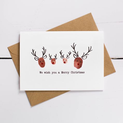 Reindeer Fingerprint, Reindeer Thumbprint, Christmas Cards Handmade Kids, Fingerprint Christmas, Joululahjat Diy, Baby Christmas Crafts, Fingerprint Cards, Christmas Card Making, Reindeer Card