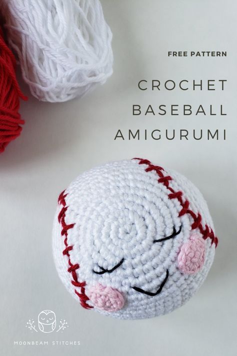 Baseball Crochet Pattern, Summer In America, Baseball Crochet, Crochet Football Pattern, Simple Amigurumi, Crochet Baseball, Crochet Football, Crochet Keychains, Crochet Ball