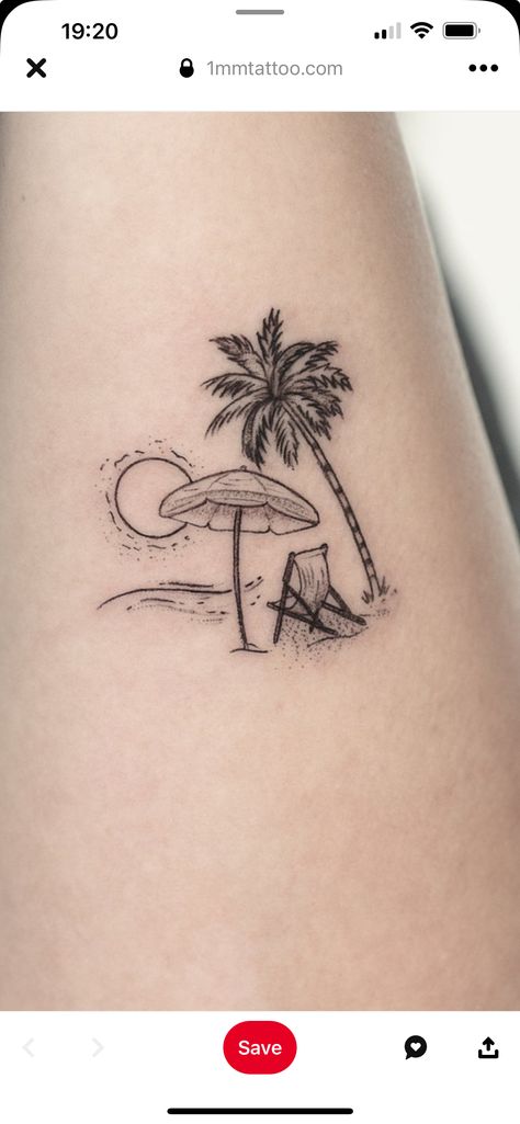 Beach Chair Tattoo Ideas, Beach Umbrella Tattoo, Beach Scene Tattoo, Umbrella Tattoo, Sailboat Tattoo, Scene Tattoo, Sunset Tattoos, Beach Tattoo, Beach Chair Umbrella