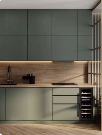 Green Kitchen Cabinets, Modern Kitchen Interiors, Kitchen Design Modern Small, Kitchen Design Plans, 아파트 인테리어, Modern Kitchen Cabinets, House Design Kitchen, Kitchen Design Decor, Kitchen Room Design