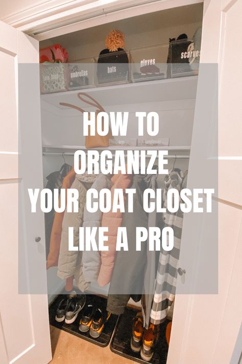 Modern Coat Closet Ideas, Hall Closet Organization Ideas Small, Entry Closet Design Layout, Closet For Coats And Shoes, Small Closet Organization Entryway, Front Hallway Closet Organization, Front Door Coat Closet, Shoe Storage Inside Coat Closet, Tall Coat Closet Organization