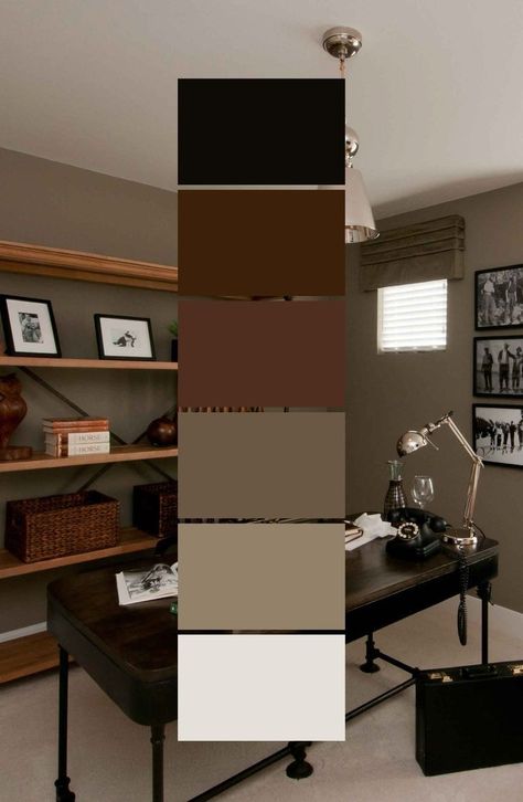 Brown Wall Colour, Wood Furniture Colors, Furniture Color Schemes, Dark Brown Walls, Dark Brown Furniture, Tan Walls, Dark Wood Furniture, Brown Rooms, Home Office Colors