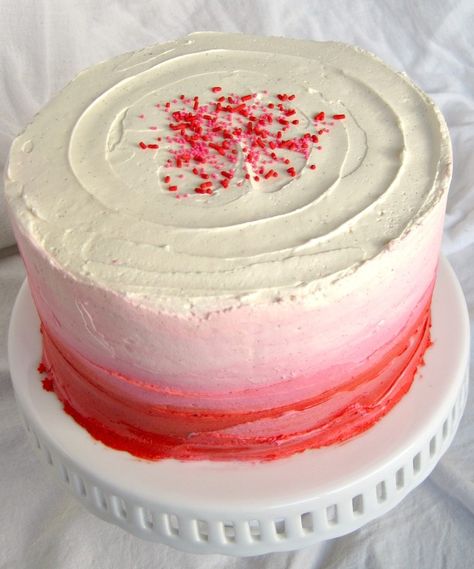 ombre cake. love the red, but fade to orange instead of pink. like that it has a lot of white/cream Ombré Cakes, Birthday Ig, Red Velvet Cheesecake Brownies, Pink Ombre Cake, Valentines Baby, Pink Vanilla, Red Cake, Kid Parties, Ombre Cake