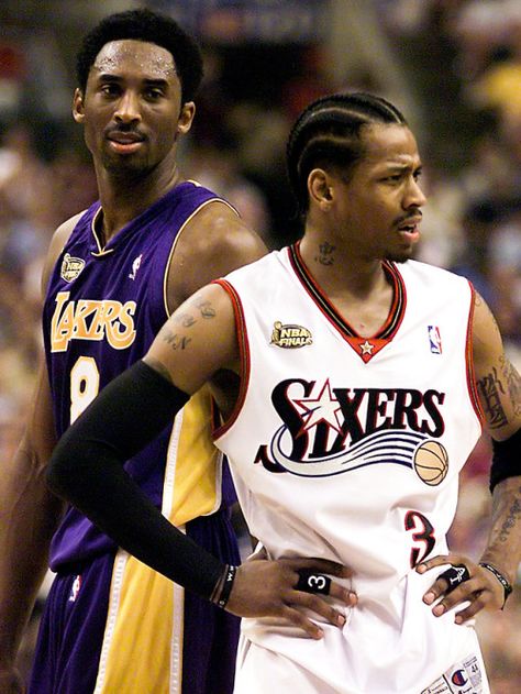 Kobe Bryant and Allen Iverson 2001 NBA Finals 2001 Nba Finals, Wallpaper Nba, Kobe Bryant Pictures, Kobe Bryant Black Mamba, Lakers Kobe, Kobe Bryant Wallpaper, Nba Pictures, Basketball Photography, Nba Wallpapers