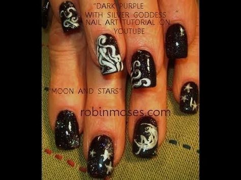 goddess with moon and stars (for janice) : robin moses nail art tutorial Mythology Outfits, Nail Art Stars, Stars Nail Art, Rasta Nails, Goddess Nails, Robin Moses, Hand Painted Nail Art, Fruit Nail, Daisy Nail Art