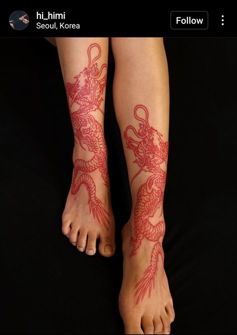 Red Asian Tattoo, Dragon Tattoo Leg, Dragon Time, Dragon Tattoo Meaning, Tato Naga, Red Dragon Tattoo, Lower Leg Tattoos, Dragon Tattoo Ideas, Shin Tattoo