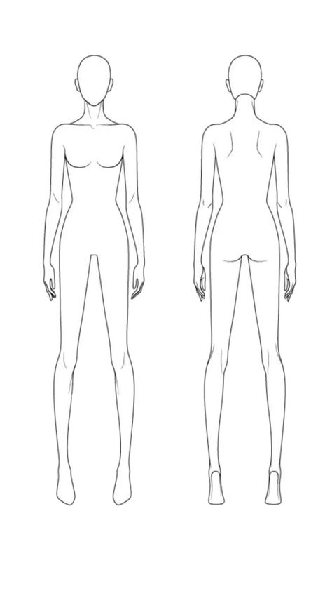 Body For Fashion Sketch, Front And Back Croquis Fashion Sketches, Fashion Model Body Sketch, Body Fashion Template, Drawing A Mannequin, Fashion Croquis Straight Pose, Model Design Sketch, Model For Sketching, Body Base Drawing For Fashion Design