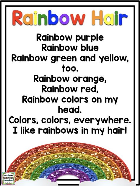 Find ideas, lesson plans, art projects and more for rainbows! Rainbow science experiments and hands on learning about rainbows!  Rainbow poem! Rainbow Poem, Kids Songs With Actions, Rainbow Lessons, Rainbow Story, Kindergarten Poems, Monkey Room, Preschool Poems, Rainbow Songs, March Ideas