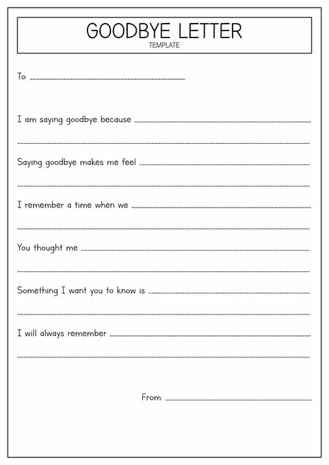 Therapy Goodbye Letter Worksheet Family Therapy Worksheets, Coping Skills Worksheets, Counseling Worksheets, Goodbye Letter, Clinical Social Work, Healing Journaling, Counseling Activities, Writing Therapy, Therapy Counseling