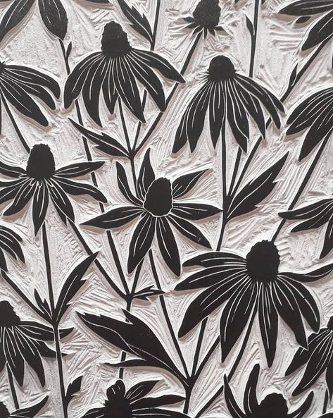 Rudbeckia Flower, Flower Linocut, Lino Print Pattern, Linoleum Printmaking, Block Carving, Linoleum Print, Linocut Printmaking, Lino Art, Lino Prints