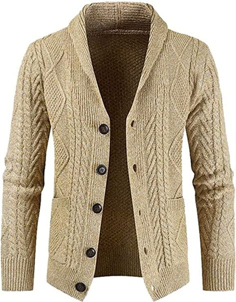 Sweater With Pockets, Cable Knit Sweater Cardigan, Fall Outfits Men, Cardigan Sweaters, Comfortable Sweater, Knit Cardigan Sweater, Long Sleeve Knit Sweaters, Cable Knit Cardigan, Mens Fall