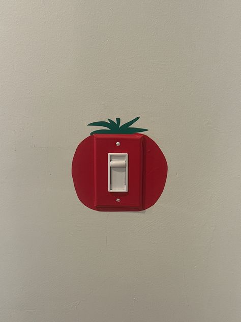 Tomato light switch home diy renter friendly diy tomato girl Switchplate Covers Diy, Painting Around Light Switches, Diy Light Switch Cover Ideas Paint, Wall Decor Renter Friendly, Funky Wall Paint Ideas Bedroom, Switch Plate Covers Diy, Diy Lightswitch Cover Ideas, Fun Light Switch Covers, Light Switch Covers Ideas