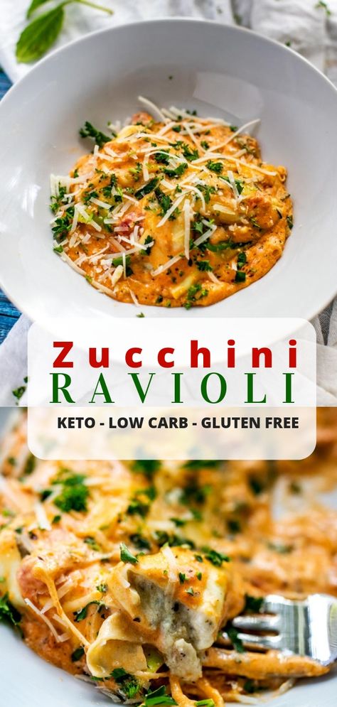 This healthy low-carb Zucchini Ravioli with Chicken recipe is a filling baked casserole that the whole family will love! I’ve made this Keto friendly dish with meat, but you can easily leave it out for a vegetarian option. #ZucchiniRavioli #Zucchini #LowCarb #Keto #WendyPolisi Zucchini Ravioli, Cena Keto, Carb Alternatives, Ravioli Recipe, Low Carb Casseroles, Boiled Egg Diet Plan, Low Carb Zucchini, Baked Casserole, Low Carb Gluten Free