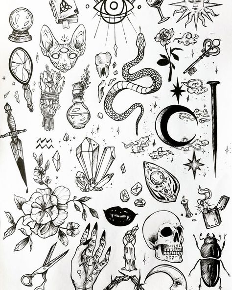 Flash Art Tattoos, Halloween Tattoo Flash, Tato Flash, Tato Naga, Pola Tato, Goth Tattoo, 13 Tattoos, Kunst Tattoos, Men Tattoos