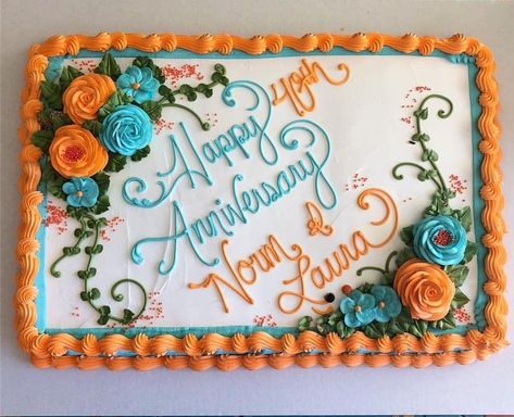 Cakes With Writing, Sheet Cakes Decorated, Slab Cake, Sheet Cake Designs, Cakes Decorating, Cake With Flowers, Birthday Sheet Cakes, Cake Writing, Birthday Cake With Flowers