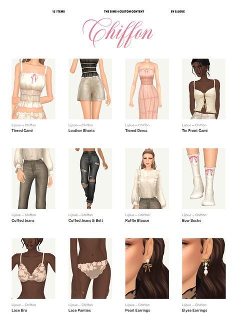 Chiffon Set | Full Download (updated 21/07/24) | Patreon Sims Packs, Muebles Sims 4 Cc, The Sims 4 Packs, Sims 4 Mm Cc, Sims 4 Expansions, Packing Clothes, Sims 4 Gameplay, Sims 4 Dresses, Sims 4 Mm