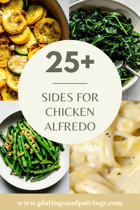 Wondering what to serve with Chicken Alfredo? I’ve got you covered with this handy guide of the best sides. From salads, vegetables, appetizers and more! Chicken Alfredo Sides Dishes, Sides With Chicken Alfredo, Side Dishes For Italian Chicken, Chicken Alfredo Side Dishes, Chicken Alfredo Sides, Sides For Chicken Alfredo, Alfredo Vegetables, Best Sides For Chicken, Vegetables Appetizers