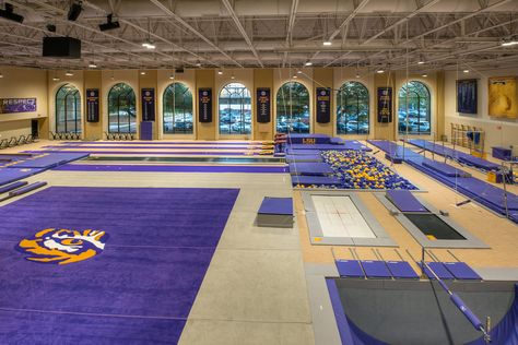 Gymnastic Gym Design, Gymnastics Center Design, Gymnastics Gym Design, Bloxburg Gymnastics Gym, Gymnastics Gym Aesthetic, Lsu Gymnastics Aesthetic, Gymnastics Gym Layout, Gymnastics Room In House, Gymnastics Gymnasium