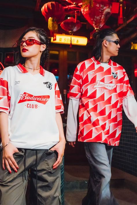 Budweiser Club x Ari Football Limited Jersey | Hypebeast Football Jersey Design Ideas, Jersey Photoshoot, Classic Football Jersey, Football Jersey Design, Baseball Lifestyle, Football Prints, Football Jersey Shirt, Football Jersey Outfit, Jersey Fashion