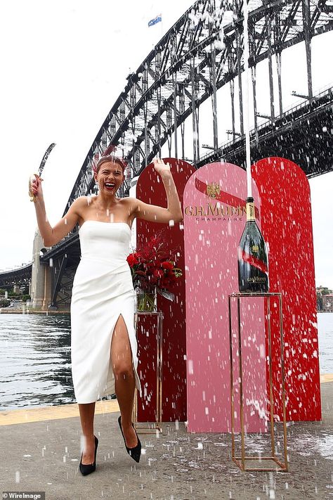 Georgia Fowler stuns in a slinky white dress at the re-imagined Melbourne Cup Carnival Celebration | Daily Mail Online Carnival Celebration, Race Day Fashion, Georgia Fowler, Melbourne Cup, Race Day, Daily Mail, One Shoulder Dress, Melbourne, Sydney