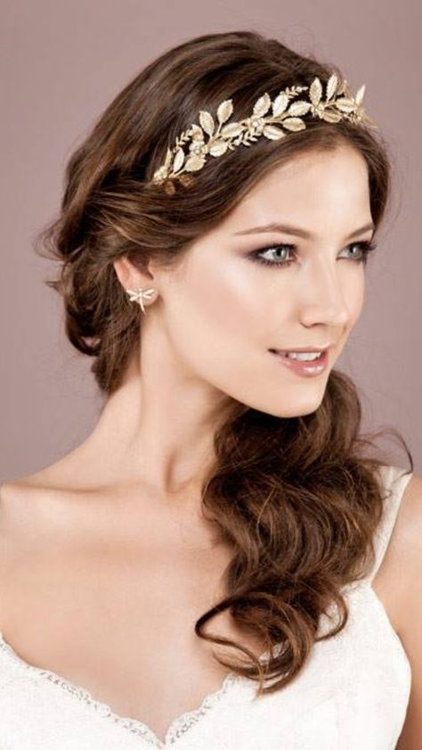 Tiara or a fine Laurel circlet Greek Goddess Hairstyles, Grecian Hairstyles, Greek Hair, Grecian Wedding, Wedding Day Makeup, Bride Tiara, Goddess Hairstyles, Trendy Wedding Hairstyles, Greek Wedding