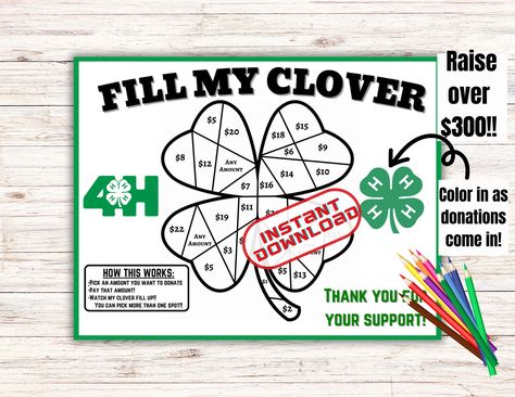 This fill my 4H clover themed black out my board/ pick a date to donate calendar is perfect for any fundraising event! However, if you go to my page and do not see the event you were originally looking for, message me! I can usually get a new instant download calendar completed and listed within the hour!  THIS PICK THE DATE/PAY THE DATE CALENDAR CAN NOT BE EDITED! IT IS AN ALREADY MADE INSTANT DOWNLOAD. IF YOU WANT ANY TEXTS/FONT/CALENDAR/COLOR CHANGED OR ADDED TO THIS CALENDAR. MESSAGE ME!  WANT A PICK THE DATE OR PAY THE DATE CALENDAR FUNDRAISER COMPLETELY CUSTOMIZED TO YOUR NEEDS/WANTS? FOR PERSONAL, TEAM OR ORGANIZATIONAL USE?  I CAN DO IT: CHECK THIS OUT!! https://www.etsy.com/listing/1392145382/custom-finished-pay-the-date-fundraiser?click_key=d3bcf8a399e857389ab9d6b5dfad943641e6d49 4-h Fundraiser Ideas, 4h Fundraiser Ideas, Cloverbud 4h Projects, 4h Animals, 4h Activities, Ffa Fundraiser, Fundraiser Ideas School, 4h Clover, Calendar Fundraiser