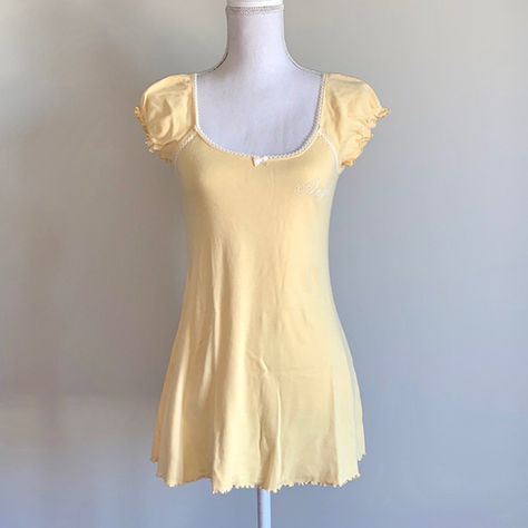 90s Drew Barrymore, Yellow Pjs, Yellow Babydoll Dress, Yellow Coquette, Babydoll Slip Dress, Drew Barrymore, Yellow Lace, Pastel Yellow, Dream Clothes