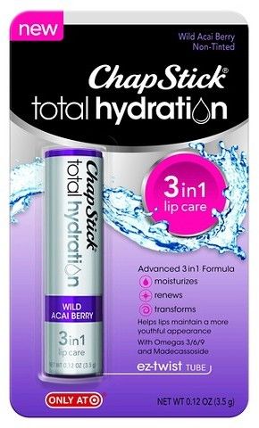 ChapStick Total Hydration 3 in 1 Wild Acai Berry ($2.99) Chapstick Total Hydration, Coconut Lip Balm, Peppermint Lip Balm, Natural Hydration, Lip Conditioner, Lip Balm Tubes, Flavored Lip Balm, Botanical Oils, Acai Berry