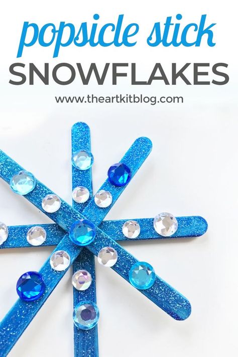 Popsicle Stick Snowflake Winter Craft for Kids. Winter is here, which means so are the icy fun crafts! We recently made popsicle stick snowflakes with the kids and they turned out amazing! The kids had a blast and it was a great quiet winter craft to do inside. You can easily make these too, and with only a few needed supplies, they're the perfect next craft to make this winter season. To see all the fun, please continue reading on the blog. via @theartkit Winter Season Preschool Activities, Snowflake Popsicle Sticks, Preschool Snowflake Craft, January Crafts For Kids Elementary, Christmas Crafts For Preschoolers Easy, Snowflake Craft Preschool, Prek Art, Popsicle Stick Snowflake, Speech Crafts