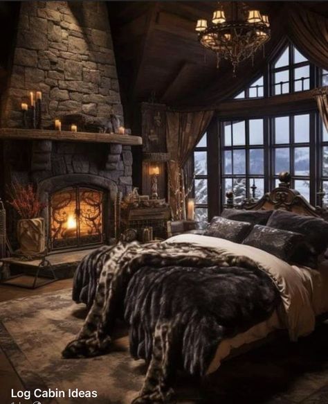 Gothic Country House, Norse Bedroom, Viking Bedroom, Cozy Cabin Bedrooms, Interesting Rooms, Moody House, Casa Viking, Cave Houses, Barn Bedrooms