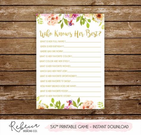 Who knows her best printable birthday game bridal shower game printable game birthday quiz game how well do you know the birthday girl 237 30th Birthday Games, Birthday Quiz, 6th Birthday Girls, Birthday Girl Quotes, Printable Game, Birthday Party Games, Birthday Invitations Girl, 25th Birthday, Birthday Games