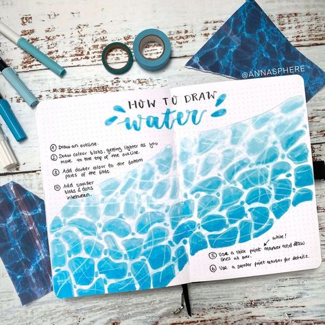 Water Tutorial, Pool Party Theme, Doodle Tutorial, How To Draw Water, Water Journal, July Bullet Journal, Theme Instagram, Draw Water, Kalender Design