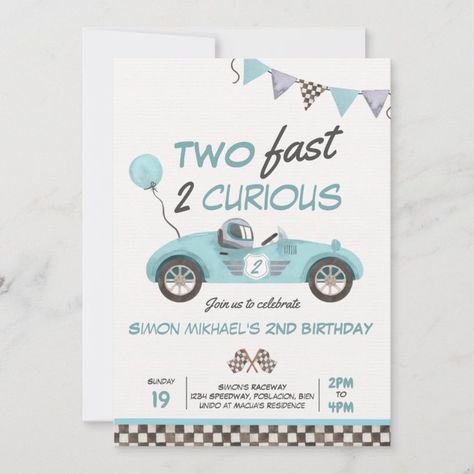 Need Four Speed, Growing Up Two Fast, Blue Race Car, 2nd Birthday Party For Boys, Cars Birthday Invitations, 4th Birthday Party, Race Car Birthday Party, Second Birthday Ideas, Cars Theme Birthday Party