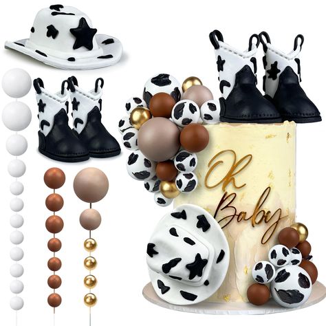 PRICES MAY VARY. SIZE: The cowboy hat is 3.22*1.18inch.The cowboy boot is 2.28*2.36inch. The dimensions may be slightly off due to hand measurement. PACKAGE: You will get 28pcs cowboy cake toppers,including 1pcs cowboy hat,2pcs cowboy boot cake toppers and 25pcs balls cake topper. MULTIPLE SUPPLIES: These cute cowboy cake toppers will add a beautiful atmosphere for your cake and help you decorate a charming party, which will be appreciated by your guest. WIDE APPLICATION: Our cowboy cake toppers 1st Birthday Boy Cowboy Theme, Vaquera Cake, Western Theme Party Favors, Western Baby Shower Centerpieces, Cowboy Baby Shower Centerpieces, Cowboy Boot Cake, Boot Cake, Cowboy Baby Shower Theme, Cow Baby Shower Theme