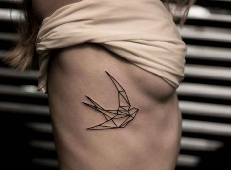 24 Wonderful Swallow Tattoo Designs Geometric Tattoo Bird, Brust Tattoo Frau, Underboob Tattoos, Swallow Tattoo Design, Swallow Bird Tattoos, Rib Tattoos For Guys, Delicate Tattoos For Women, Underboob Tattoo Designs, Origami Tattoo