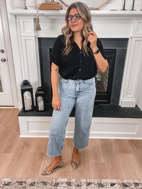 Plus Size Crop Jeans Outfit, High Waisted Ankle Jeans Outfit, Ankle Length Wide Leg Jeans Outfit, Slim Wide Leg Jeans Outfit, Mid Size Straight Leg Jeans Outfits, Black Wide Leg Denim Outfit, Midsize Wide Leg Jeans, Wide Ankle Jeans Outfit, Mid Size Wide Leg Jeans Outfit