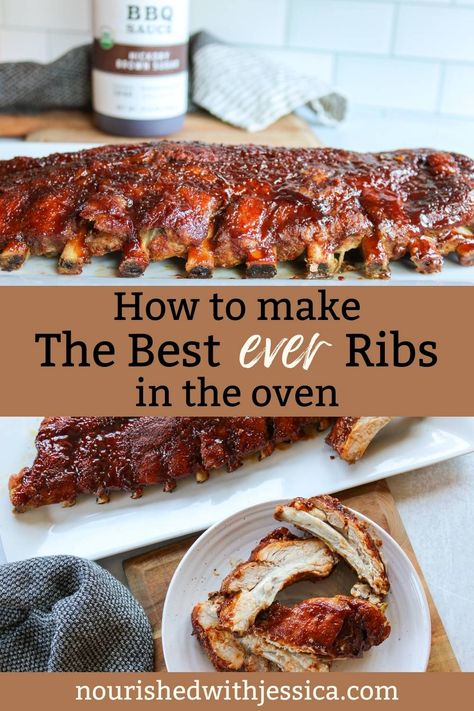 The Best Baked Pork Ribs - Fall Off The Bone Tender - Nourished with Jessica Fall Off The Bone Ribs On The Grill, Fall Off The Bone Ribs In The Oven, Baby Back Ribs In Oven Fall Off The Bone, Oven Ribs Fall Off The Bone, Baby Ribs Recipe, Slow Cooked Pork Ribs, Back Ribs In Oven, Guest Recipes, Oven Pork Ribs