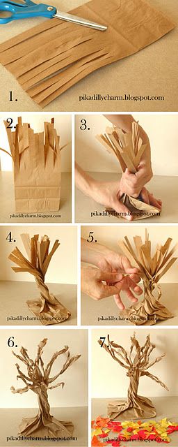 paper bag tree...3D spring sculpture. brillant Kunst For Barn, Oppgaver For Barn, Kraf Kertas, Hantverk Diy, Mandala Tattoo Design, Paper Tree, Seni Origami, Tree Crafts, Thanksgiving Crafts