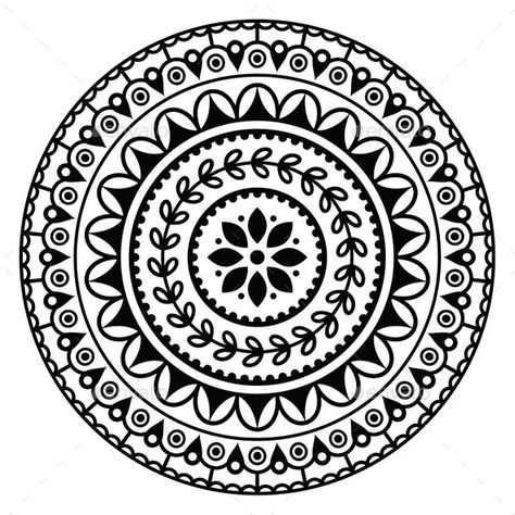 Mandala, Indian Inspired Round Geometric Pattern - Patterns Decorative Indian Henna Tattoo, Mandala Simple, Mandala Indian, Indian Henna, Easy Mandala Drawing, Mandala Doodle, Design Mandala, Mandalas Painting, Mandala Vector