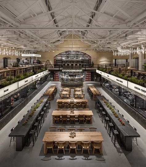 Food Court Design, Marble Bar, Modern Food, Industrial Architecture, Hall Interior, Hall Design, Food Hall, Food Court, Interior Architect