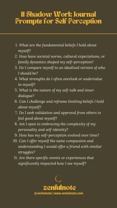 Use these shadow work prompts as a guide to explore and better understand the various facets of your self-perception. Approach this process with openness and self-compassion, allowing yourself room for growth and acceptance. Shadow Work Prompts, Work Journal Prompts, Shadow Work Journal Prompts, Shadow Work Journal, Find Your Why, Work Journal, Questions To Ask Yourself, Ask Yourself, Shadow Work