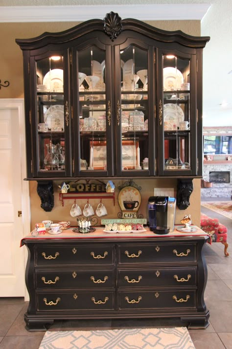 Repurposed china hutch. Repurposed China Cabinet, Repurposed Hutch, Hutch Redo, China Cabinets And Hutches, Repurposed China, Hutch Makeover, Pretty Furniture, Dining Room Hutch, Coffee Bars