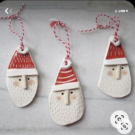 Santa Ornaments Diy, Clay Santa, Itsekovettuva Savi, Clay Christmas Decorations, Christmas Clay, Colorful Christmas, Handmade Porcelain, Clay Ornaments, Santa Ornaments